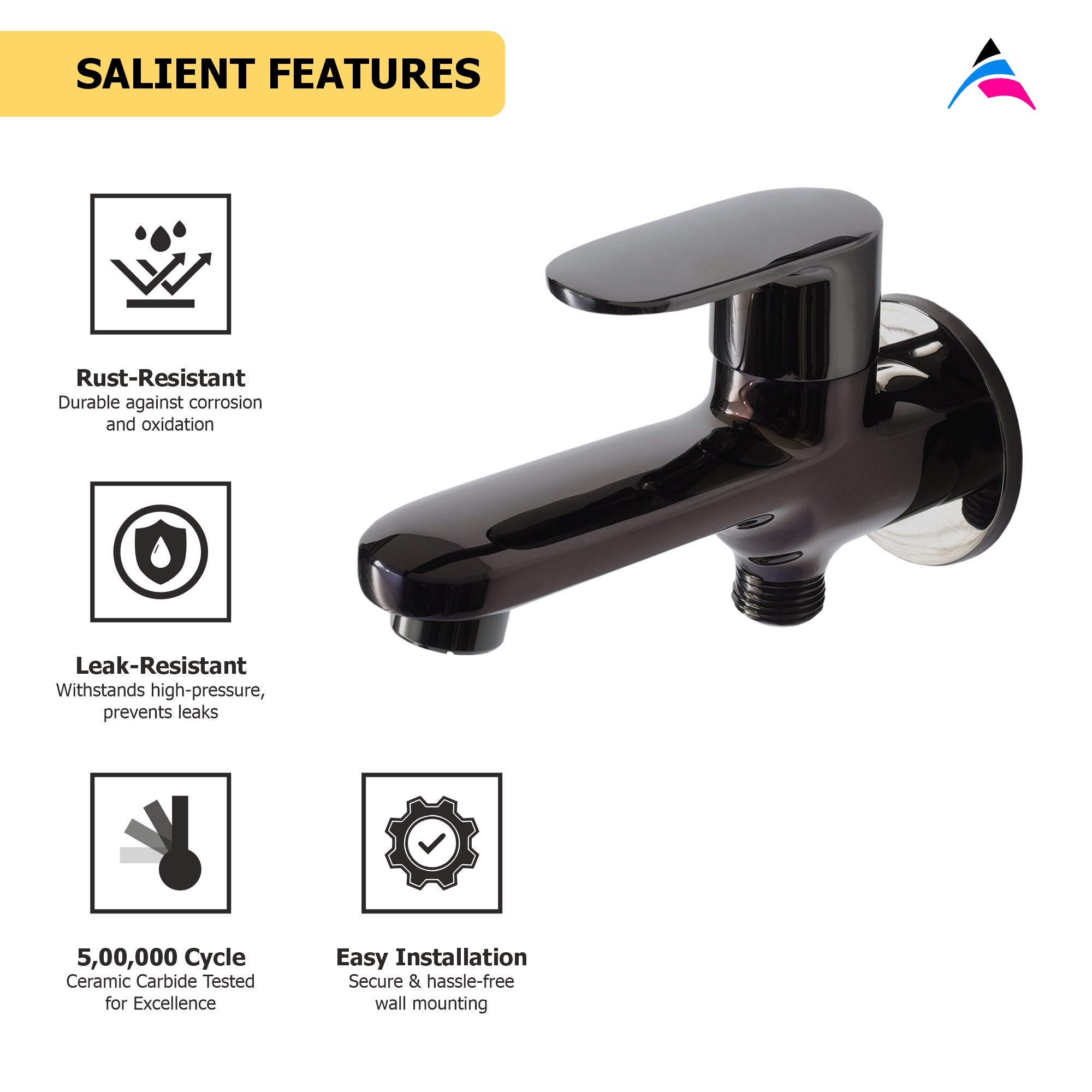 Asiatique S/L 2 in 1 Bib Cock With Wall Flange (OB-015 S/L) | Black Series Premium Brass Bathroom Faucets & CP Fittings | Matte Black Designer Collection
