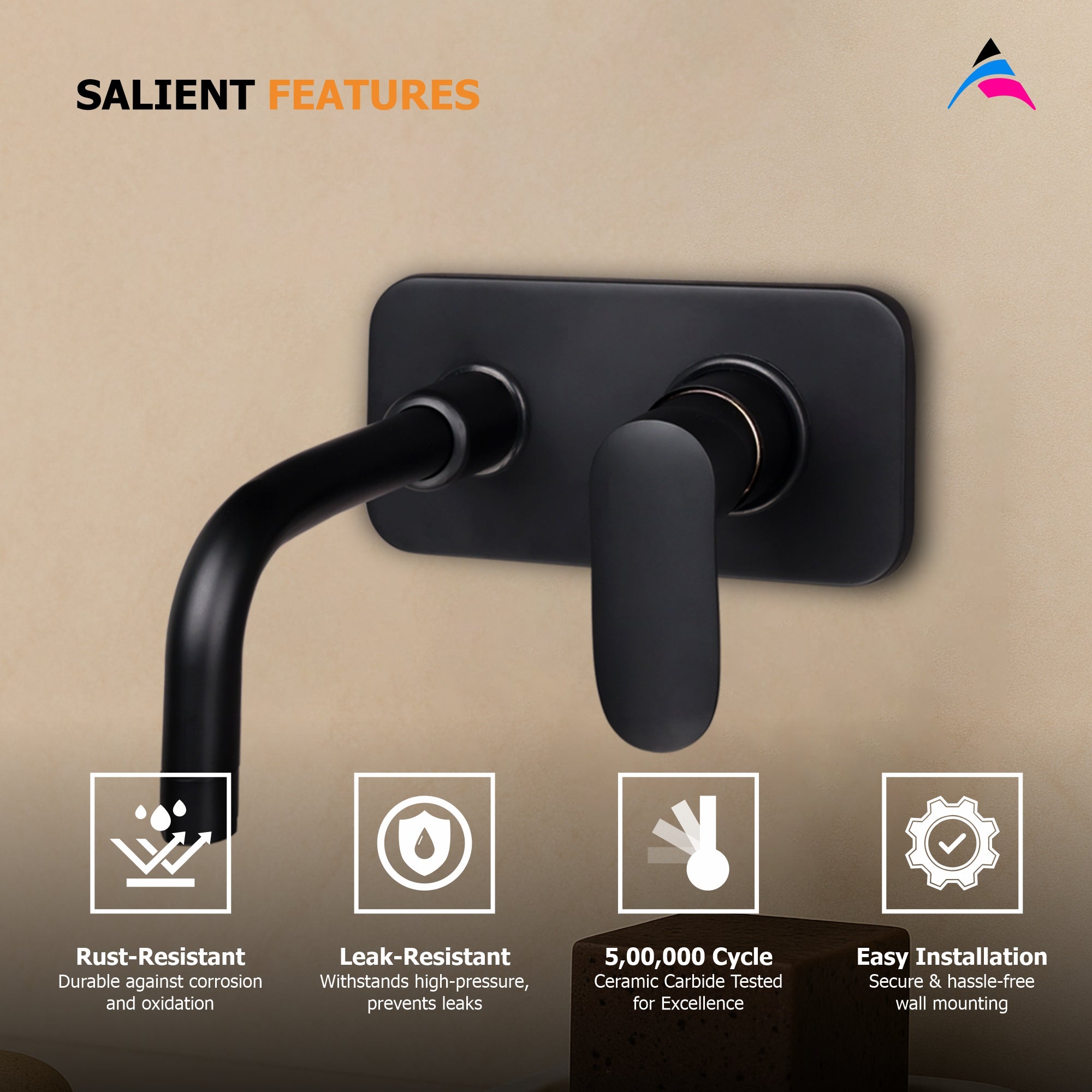 Orient Brush Black Series – S/L Basin Mixer Wall Mounted Full Set (OB-019 M)