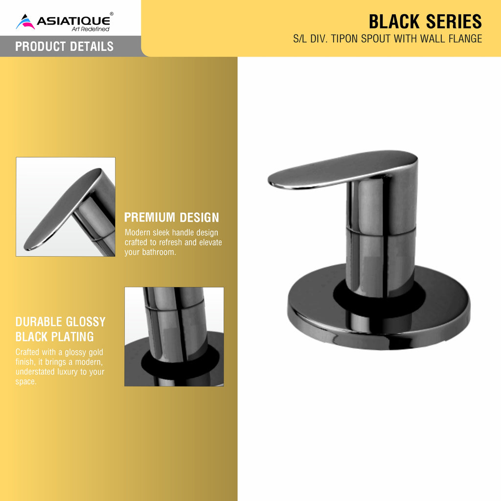 Asiatique Upper Parts Kit Glassy, Flange & Handle for con. & Flush Cock (OB-021U) | Black Series Premium Brass Bathroom Faucets & CP Fittings | Matte Black Designer Collection