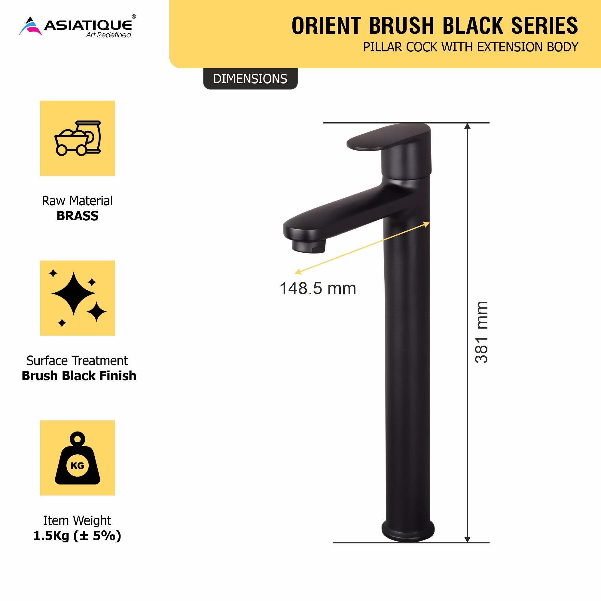 Asiatique Orient Brush Black Series – Pillar Cock With Extension Body (OB-023 M)