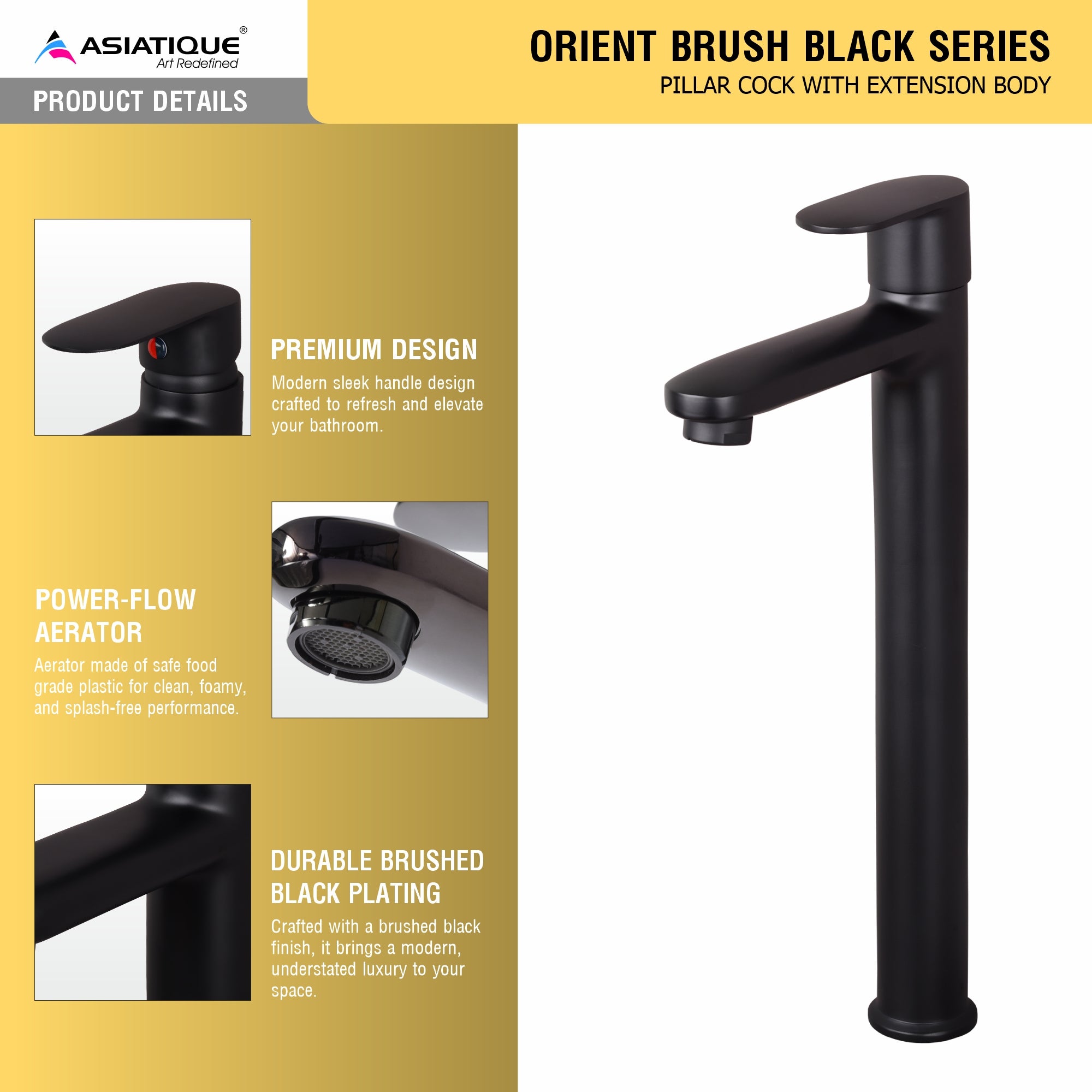 Asiatique Orient Brush Black Series – Pillar Cock With Extension Body (OB-023 M)