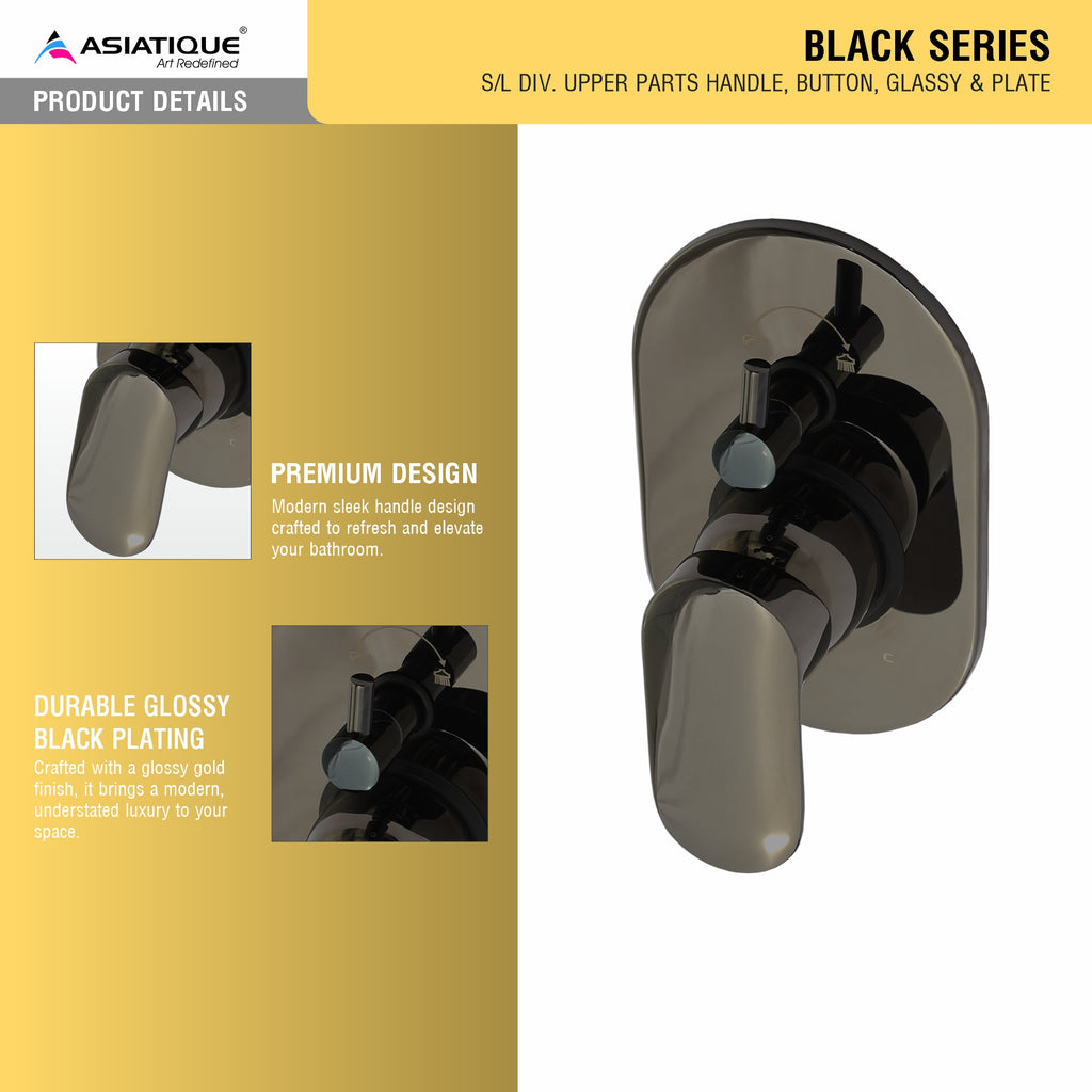 Asiatique S/L Div. Upper Parts Handle, Button, Glassy & Plate (OB-024) | Black Series Premium Brass Bathroom Faucets & CP Fittings | Matte Black Designer Collection