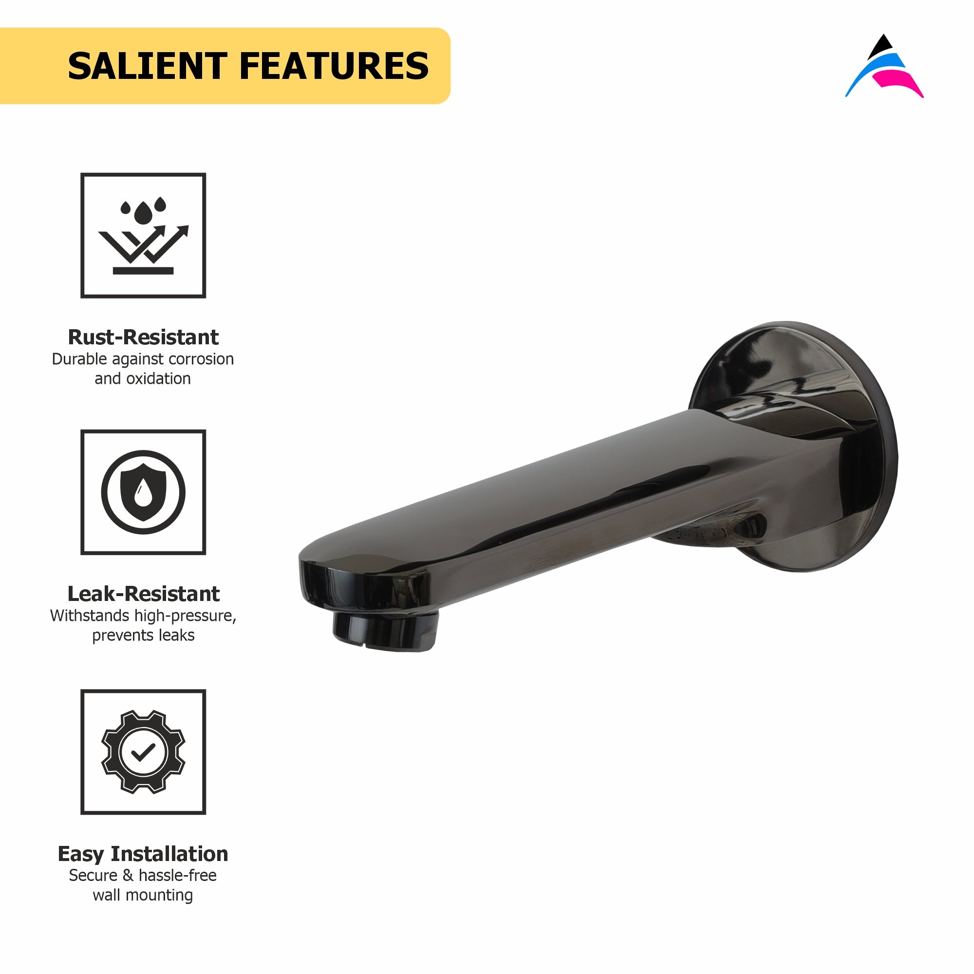 Asiatique S/L Div. Plain Spout With Wall Flange (OB-025) | Black Series Premium Brass Bathroom Faucets & CP Fittings | Matte Black Designer Collection