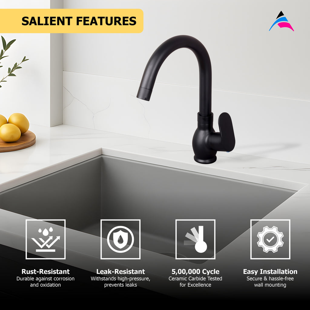 Asiatique Pillar Cock With Swivel ‘J’ Spout | Orient Brush Black Series | OB-002M