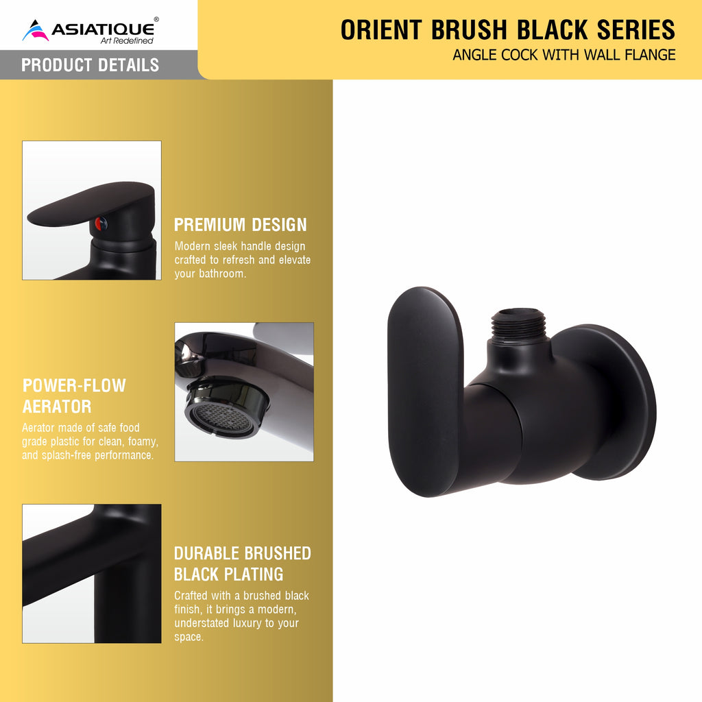 Asiatique Orient Brush Black Series – Angle Cock With Wall Flange (OB-005 M)
