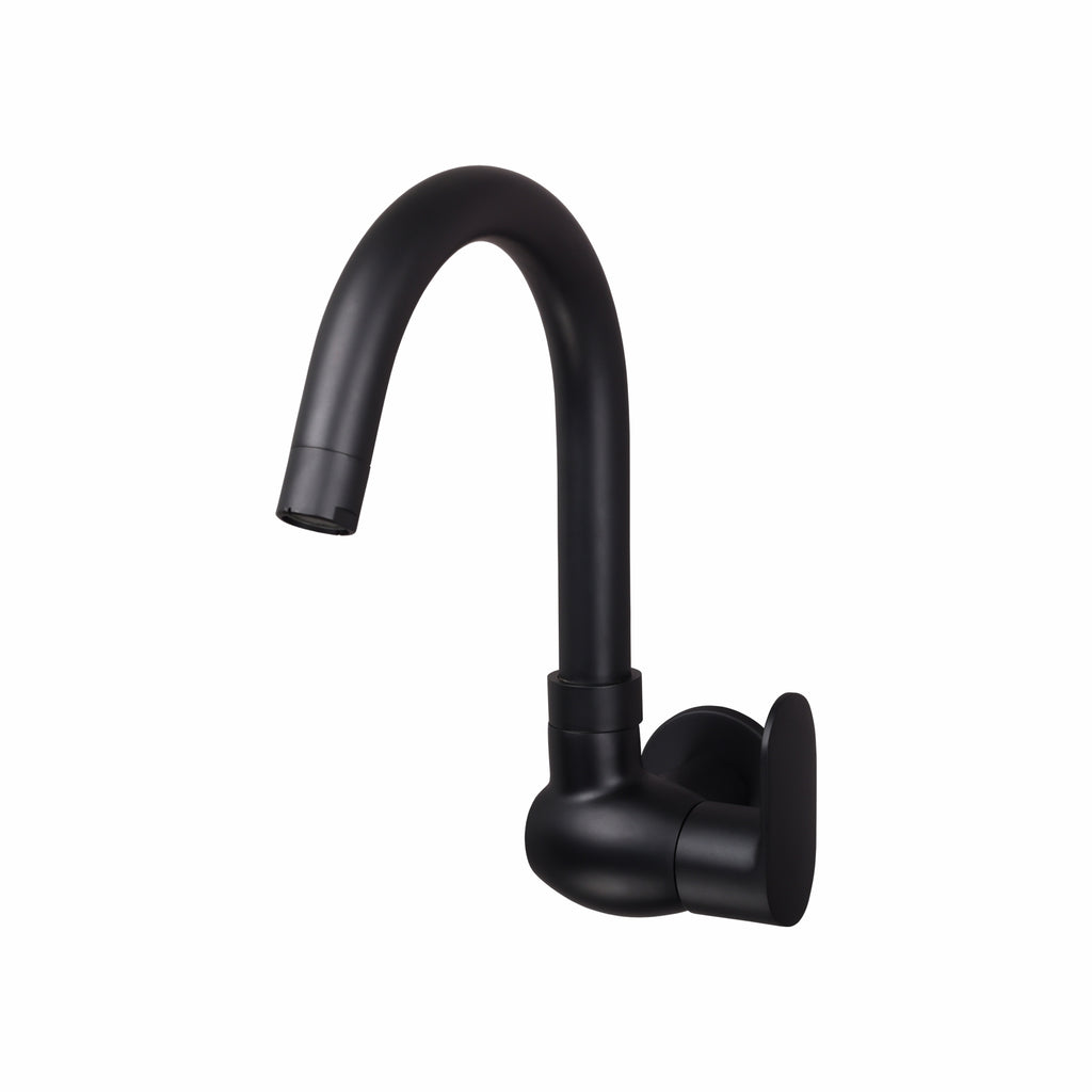 Asiatique Orient Brush Black Series – Sink Cock With Swivel ‘J’ Spout Wall Mounted With Flange (OB-008 M)