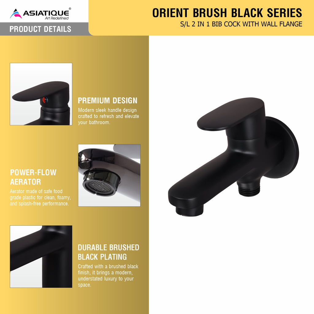 Asiatique Orient Brush Black Series – S/L 2 in 1 Bib Cock With Wall Flange (OB-015 S/L M)
