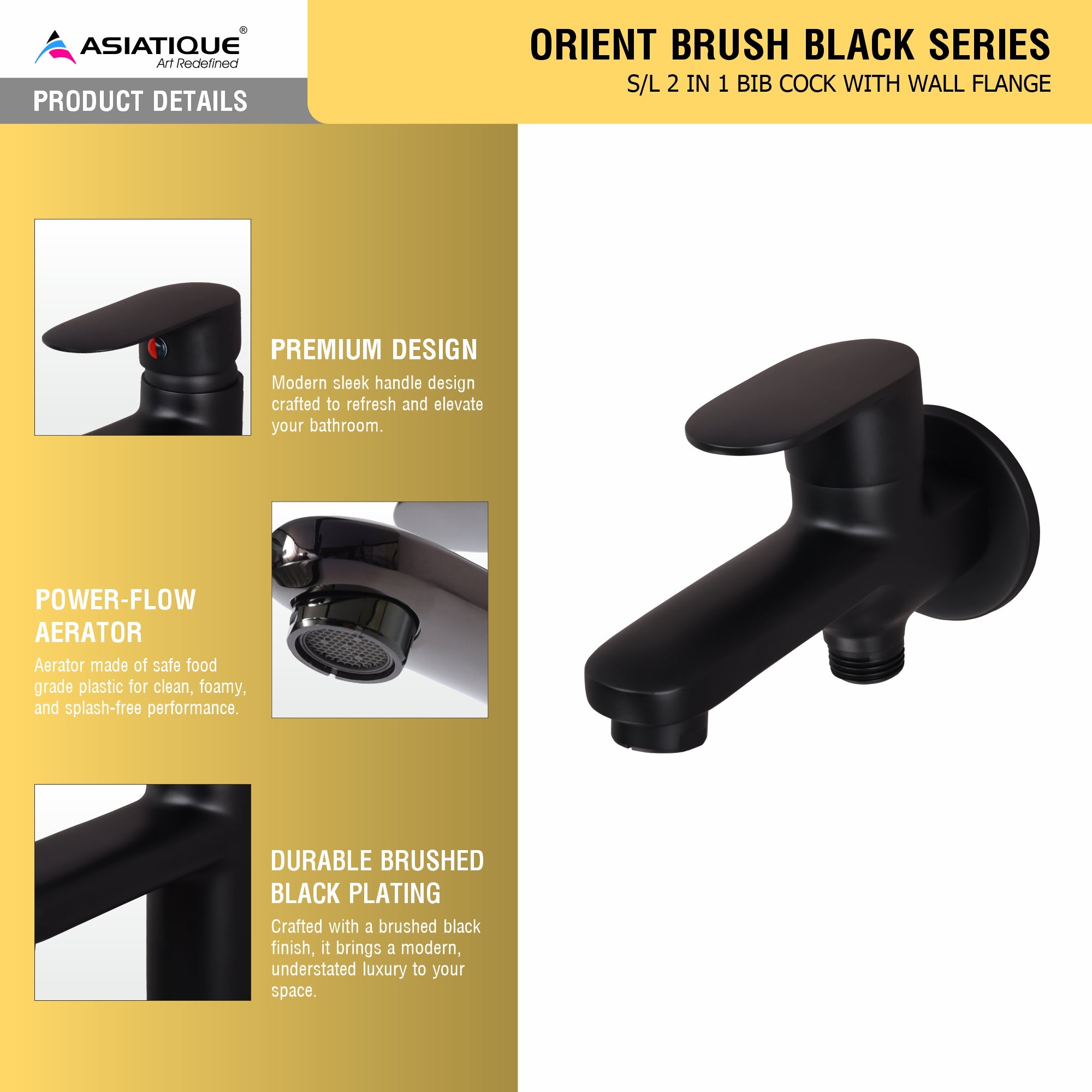 Asiatique Orient Brush Black Series – S/L 2 in 1 Bib Cock With Wall Flange (OB-015 S/L M)