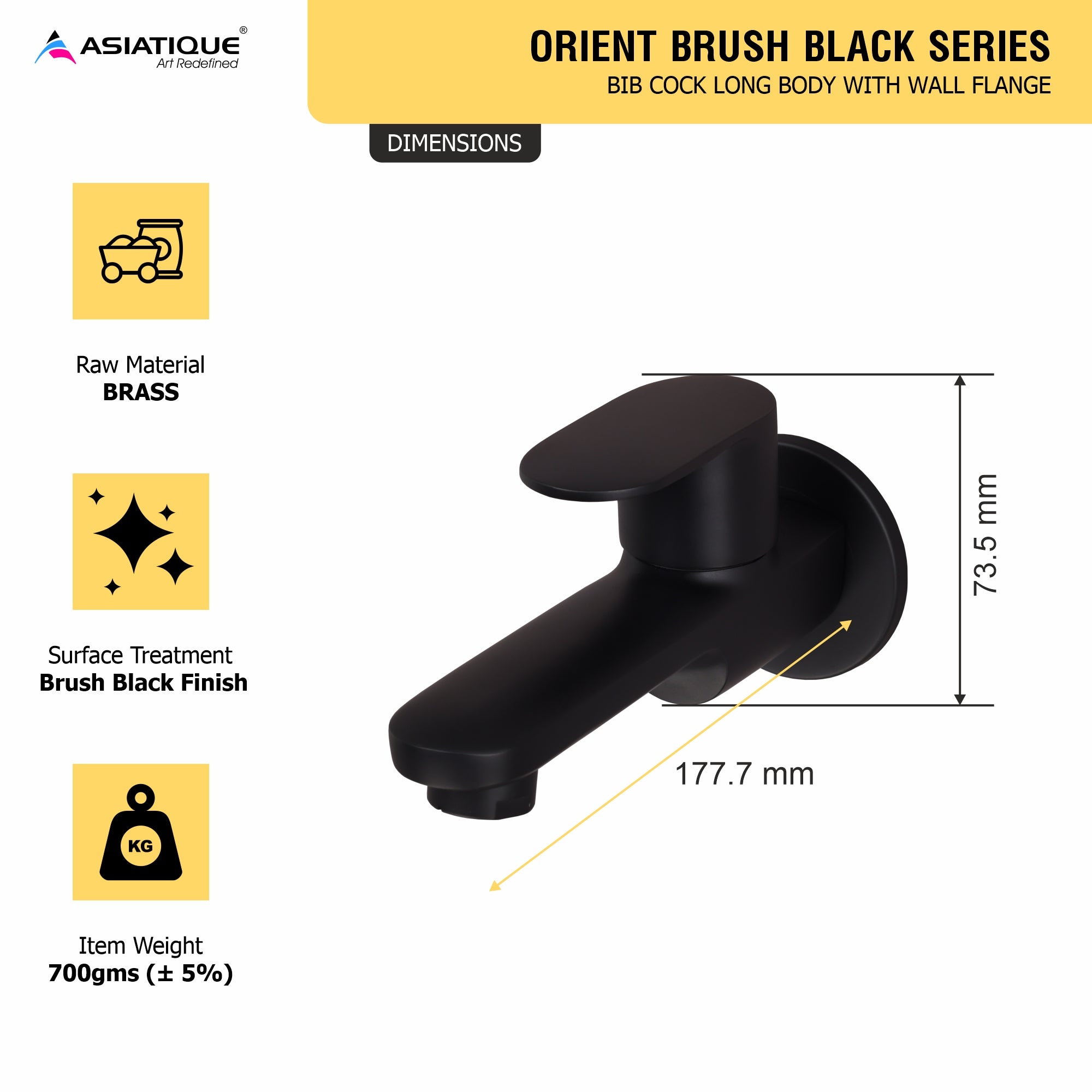 Asiatique Bib Cock Long Body With Wall Flange | Orient Brush Black Series | OB-004M