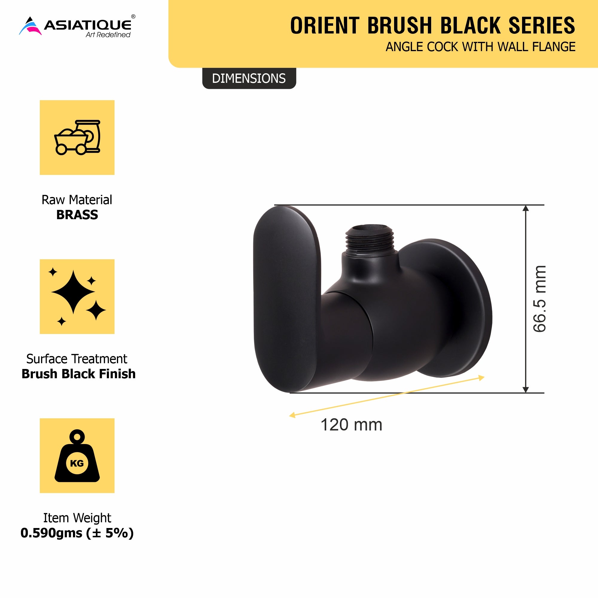 Asiatique Orient Brush Black Series – Angle Cock With Wall Flange (OB-005 M)