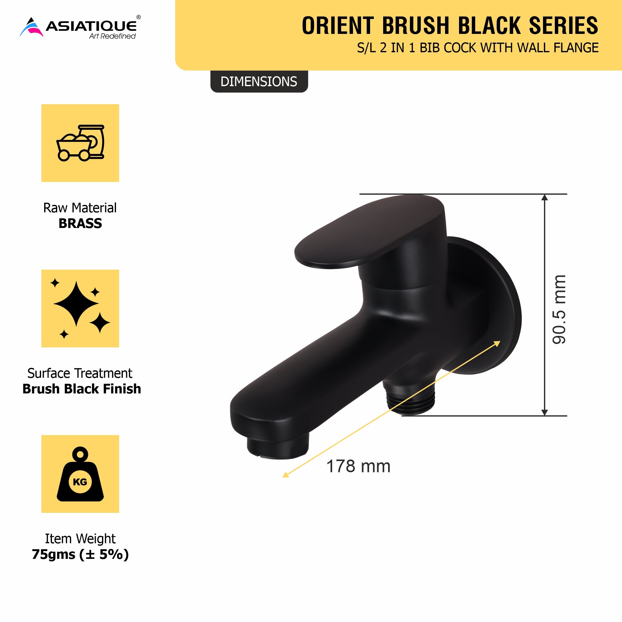 Asiatique Orient Brush Black Series – S/L 2 in 1 Bib Cock With Wall Flange (OB-015 S/L M)