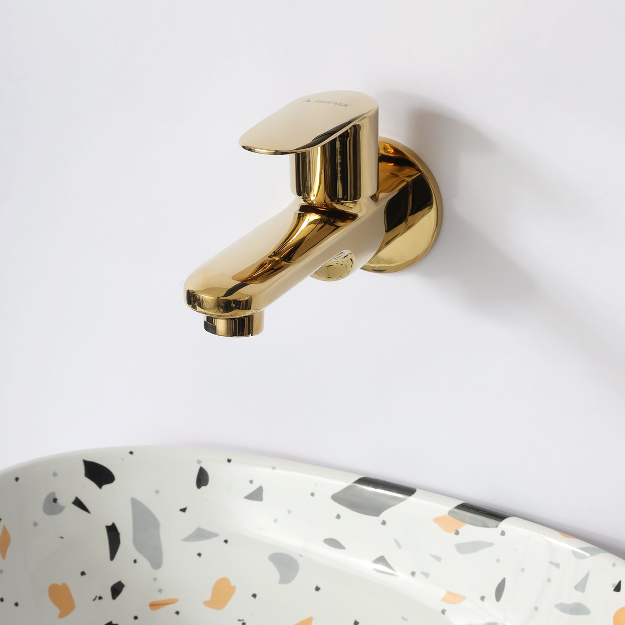 Asiatique Bib Cock Long Body With Wall Flange (OG-004), Gold Series Premium Brass Faucets – Gold Finish Bathroom & Kitchen Taps