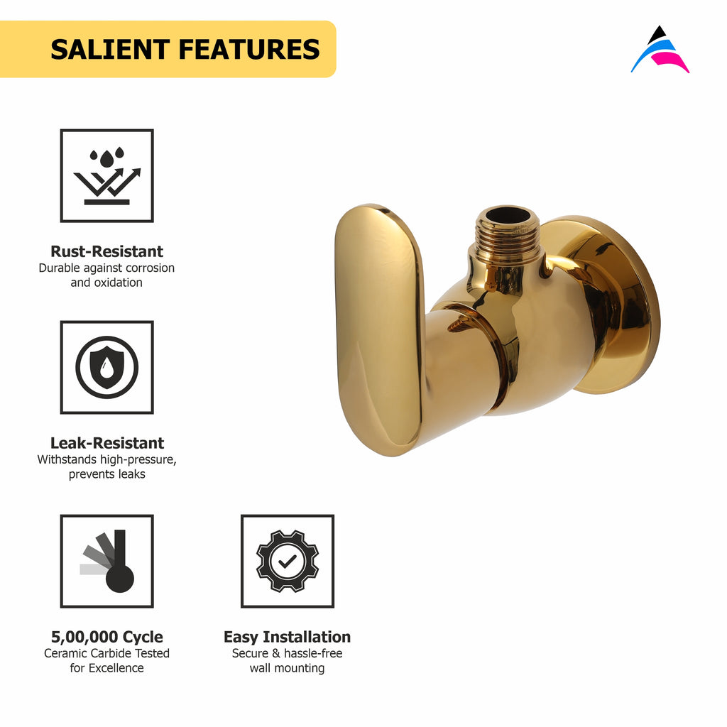 Asiatique Angle Cock With Wall Flange (OG-005), Gold Series Premium Brass Faucets – Gold Finish Bathroom & Kitchen Taps