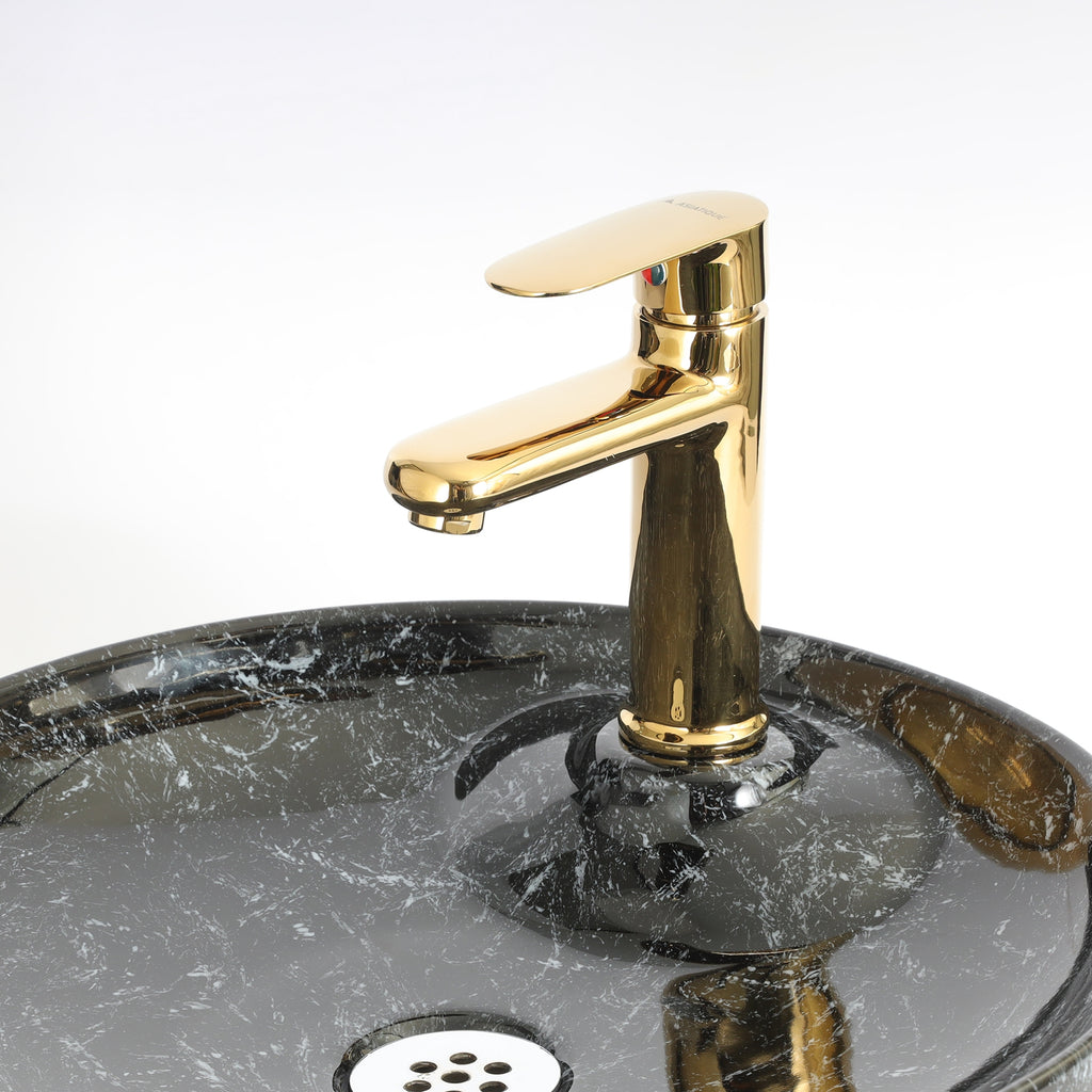 Asiatique S/L Basin Mixer With Braided Hoses (OG-009), Gold Series Premium Brass Faucets – Gold Finish Bathroom & Kitchen Taps