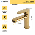 Asiatique S/L Basin Mixer With Braided Hoses (OG-009), Gold Series Premium Brass Faucets – Gold Finish Bathroom & Kitchen Taps