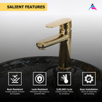 Asiatique S/L Basin Mixer With Braided Hoses (OG-009), Gold Series Premium Brass Faucets – Gold Finish Bathroom & Kitchen Taps