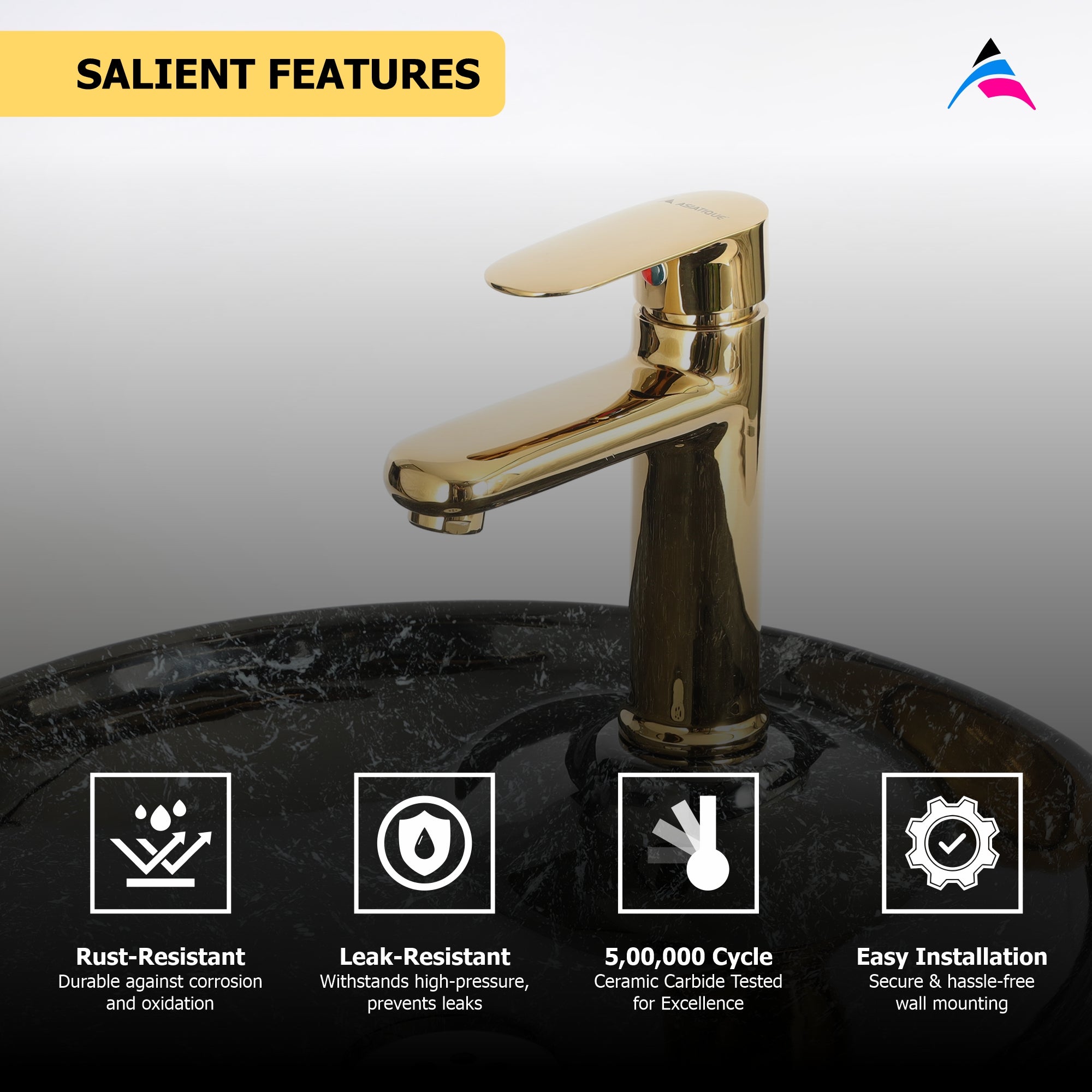 Asiatique S/L Basin Mixer With Braided Hoses (OG-009), Gold Series Premium Brass Faucets – Gold Finish Bathroom & Kitchen Taps