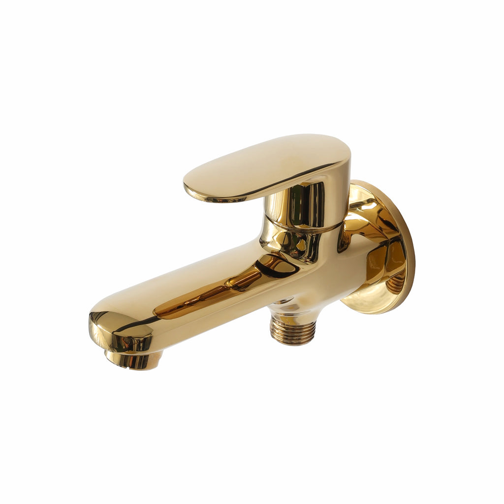 Asiatique S/L 2 in 1 Bib Cock With Wall Flange (OG-015 S/L), Gold Series Premium Brass Faucets – Gold Finish Bathroom & Kitchen Taps
