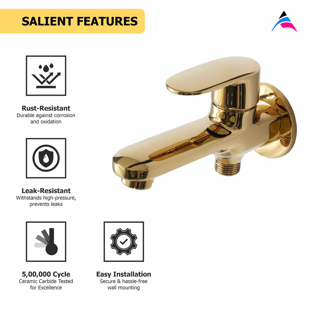 Asiatique S/L 2 in 1 Bib Cock With Wall Flange (OG-015 S/L), Gold Series Premium Brass Faucets – Gold Finish Bathroom & Kitchen Taps