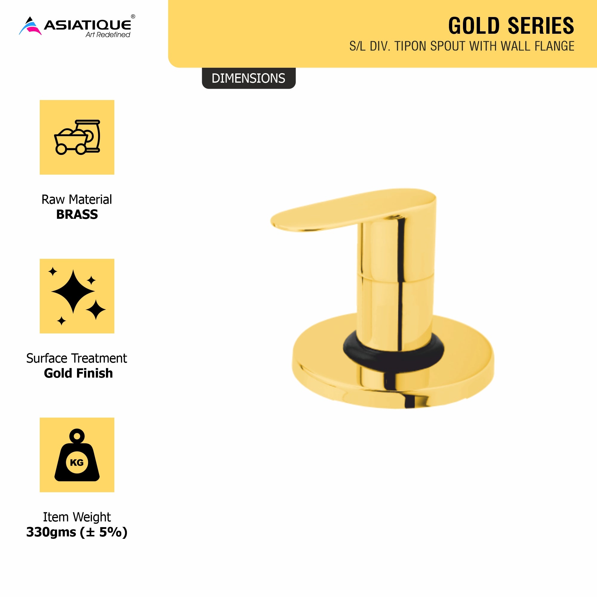 Asiatique Upper Parts Kit Glassy, Flange & Handle for con. & Flush Cock (OG-021U), Gold Series Premium Brass Faucets – Gold Finish Bathroom & Kitchen Taps