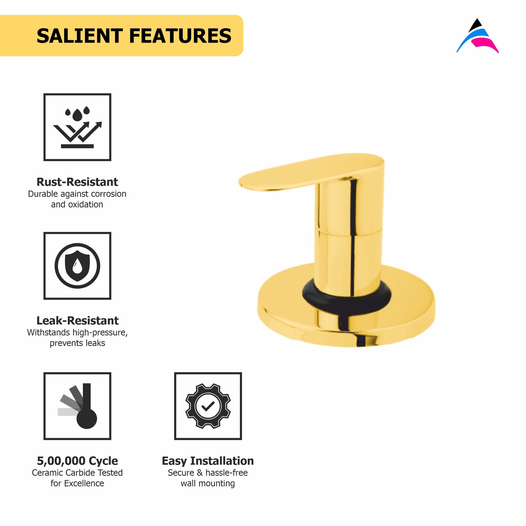 Asiatique Upper Parts Kit Glassy, Flange & Handle for con. & Flush Cock (OG-021U), Gold Series Premium Brass Faucets – Gold Finish Bathroom & Kitchen Taps