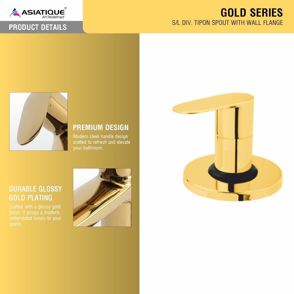 Asiatique Upper Parts Kit Glassy, Flange & Handle for con. & Flush Cock (OG-021U), Gold Series Premium Brass Faucets – Gold Finish Bathroom & Kitchen Taps