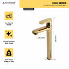 Asiatique Pillar Cock With Extension Body (OG-023), Gold Series Premium Brass Faucets – Gold Finish Bathroom & Kitchen Taps