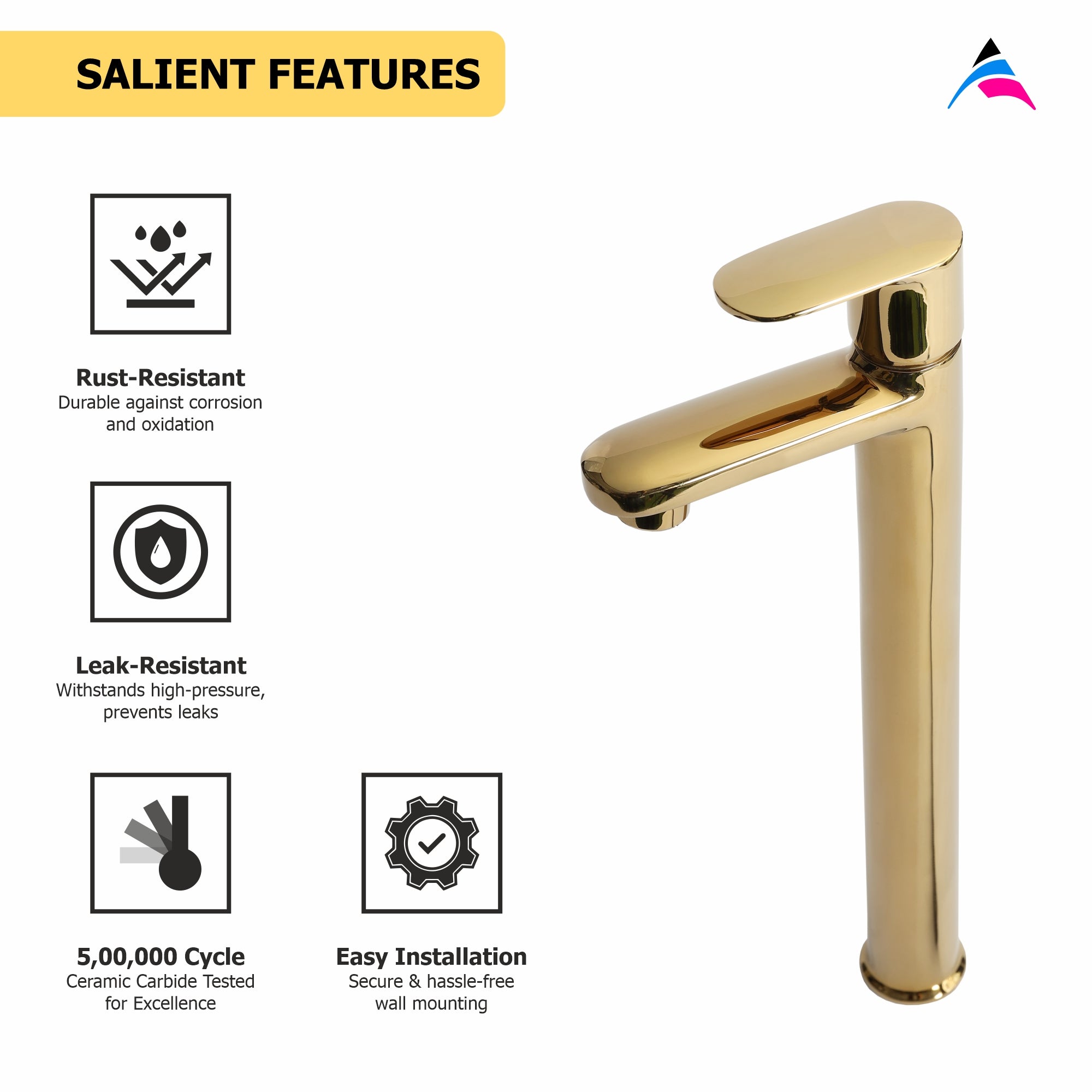 Asiatique Pillar Cock With Extension Body (OG-023), Gold Series Premium Brass Faucets – Gold Finish Bathroom & Kitchen Taps