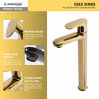 Asiatique Pillar Cock With Extension Body (OG-023), Gold Series Premium Brass Faucets – Gold Finish Bathroom & Kitchen Taps