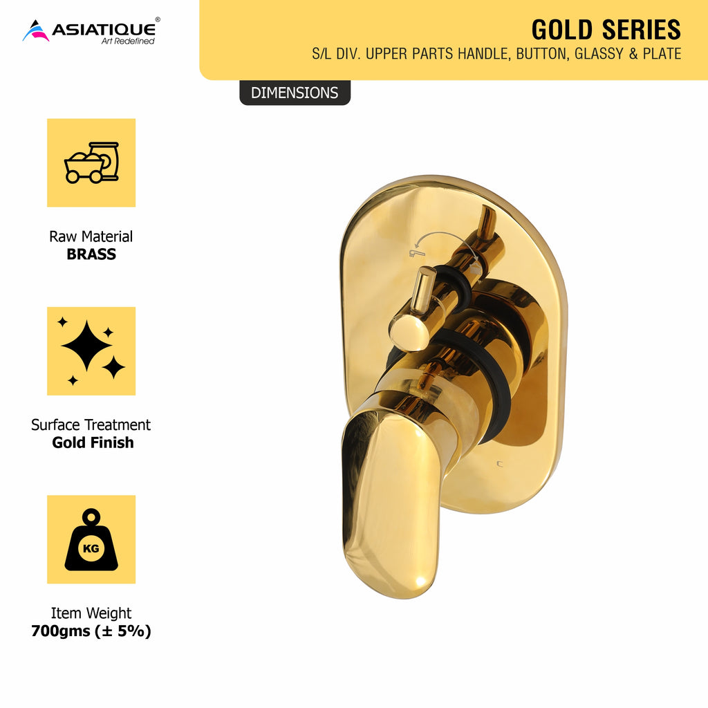 Asiatique S/L Div. Upper Parts Handle, Button, Glassy & Plate (OG-024), Gold Series Premium Brass Faucets – Gold Finish Bathroom & Kitchen Taps