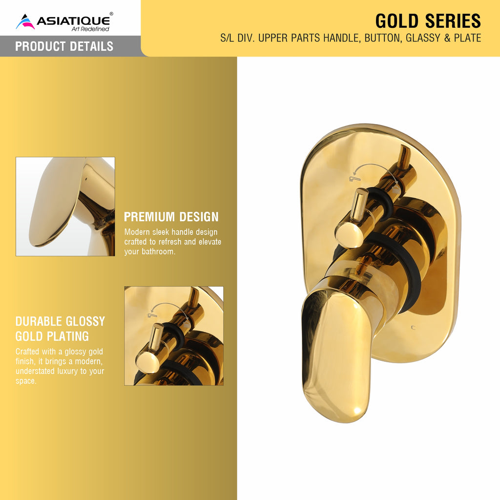 Asiatique S/L Div. Upper Parts Handle, Button, Glassy & Plate (OG-024), Gold Series Premium Brass Faucets – Gold Finish Bathroom & Kitchen Taps