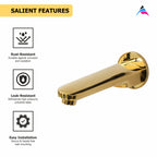 Asiatique S/L Div. Plain Spout With Wall Flange (OG-025), Gold Series Premium Brass Faucets – Gold Finish Bathroom & Kitchen Taps