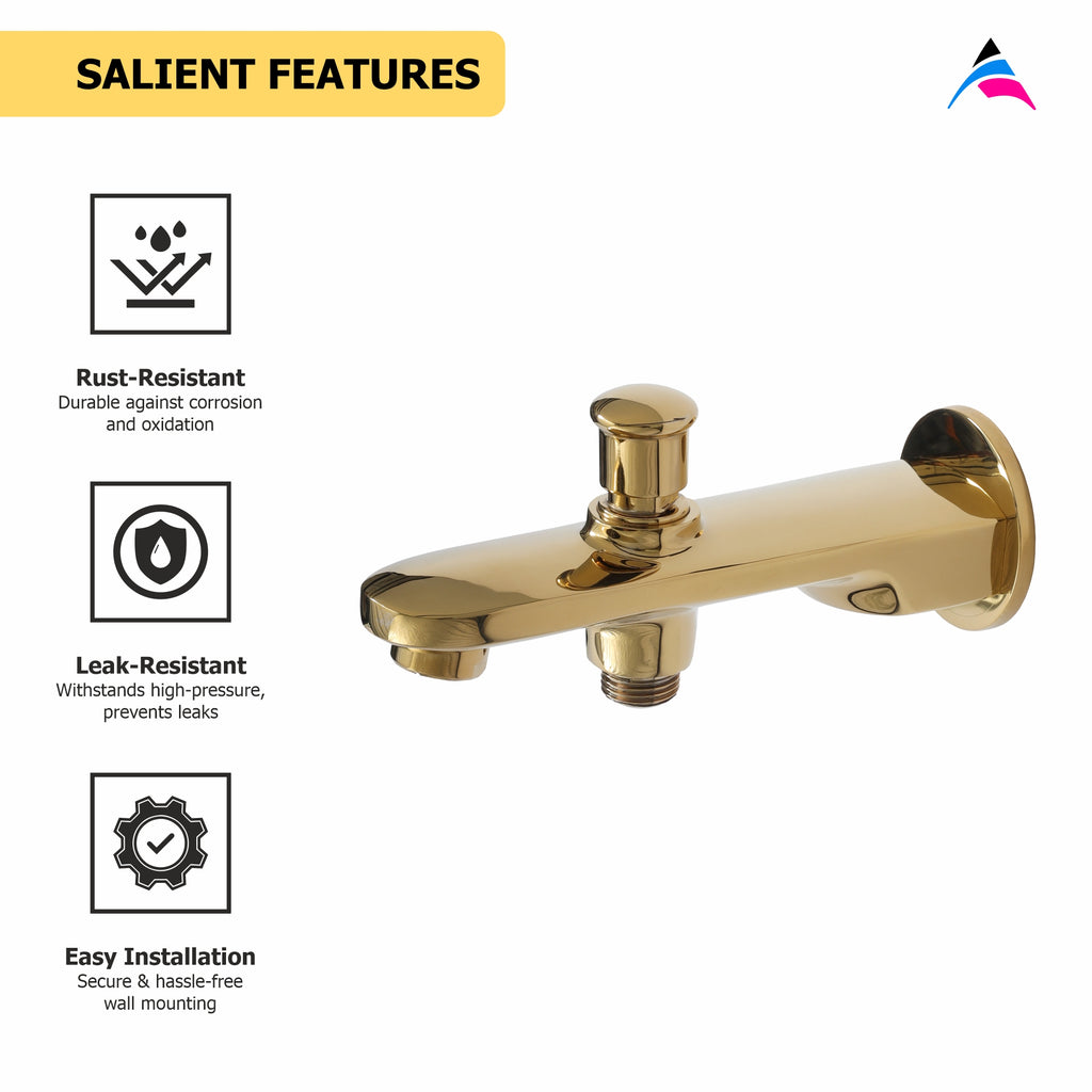 Asiatique S/L Div. Tipon Spout With Wall Flange (OG-026), Gold Series Premium Brass Faucets – Gold Finish Bathroom & Kitchen Taps