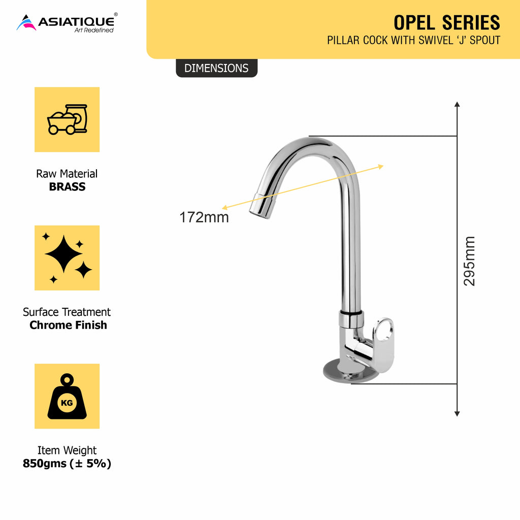 Asiatique Pillar Cock  With Extended Swivel  'J' Spout (OP-002), OPPO Series Premium Faucets & Mixers