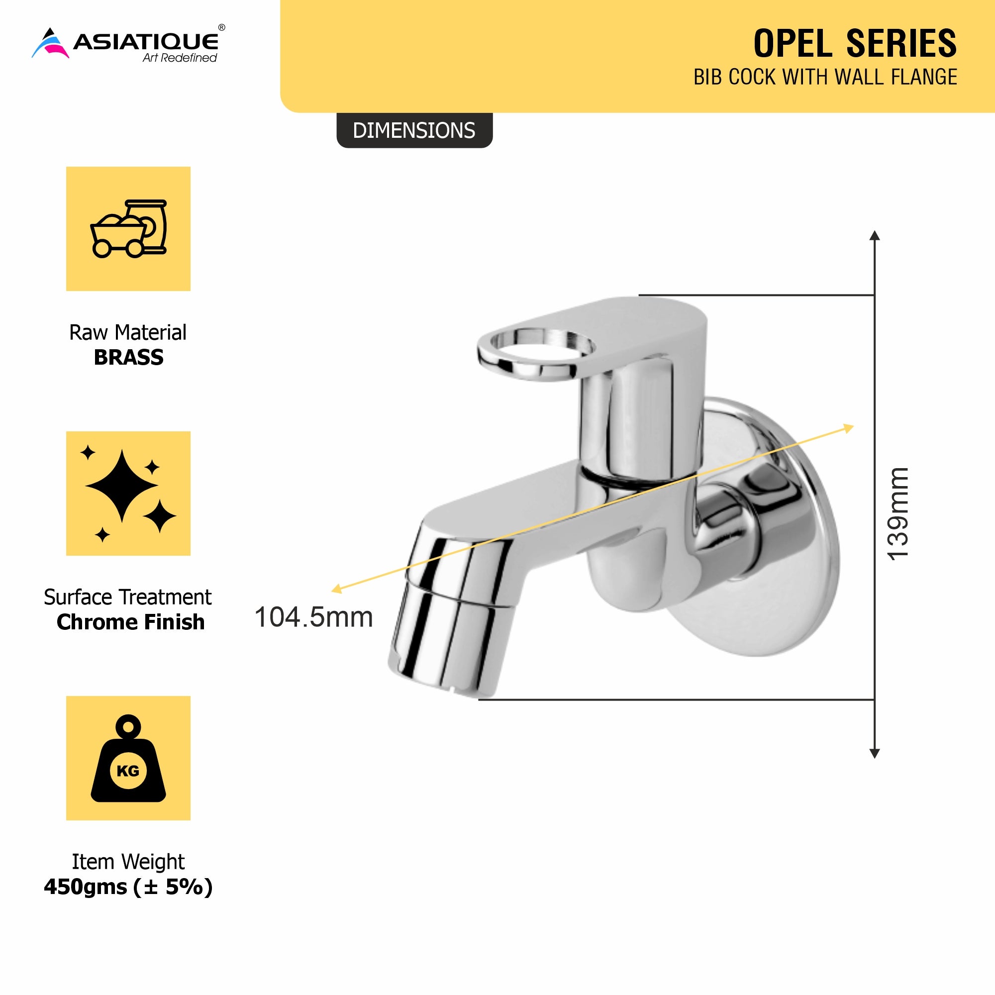 Asiatique Bib Cock  With Wall Flange   (OP-003), OPPO Series Premium Faucets & Mixers