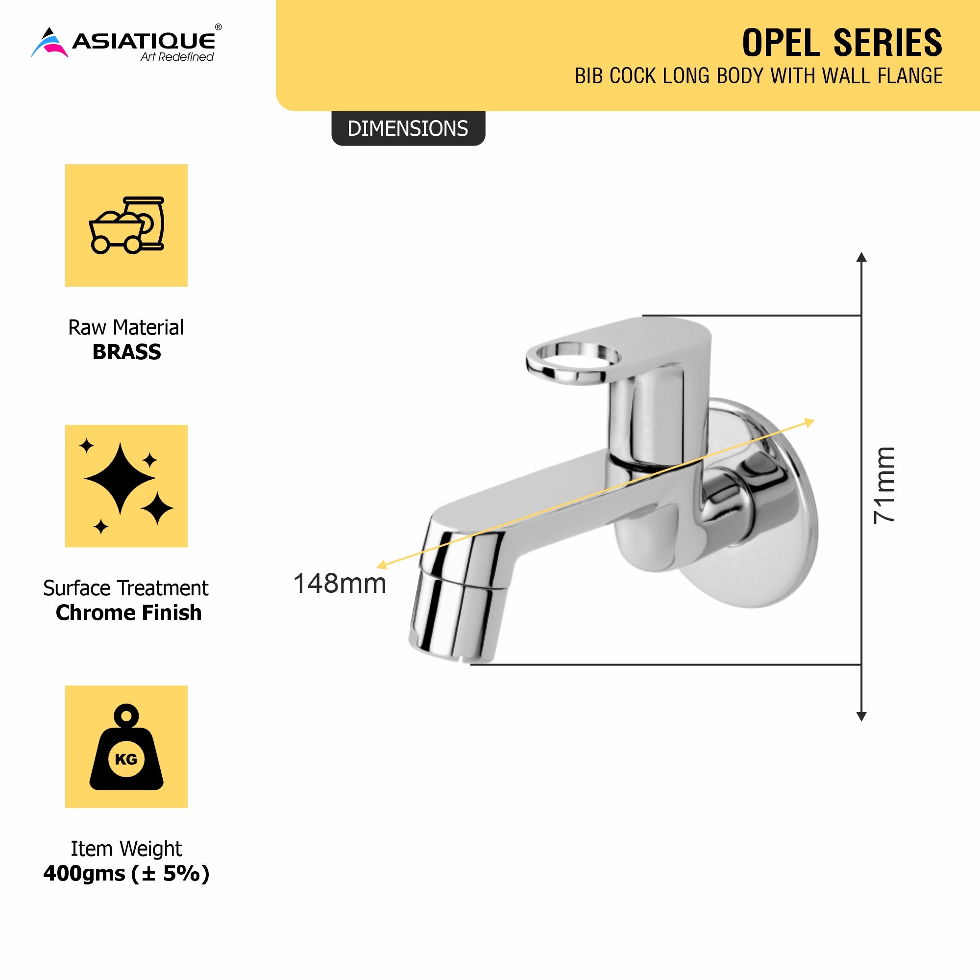 Asiatique Bib Cock Long Body With Wall Flange   (OP-004), OPPO Series Premium Faucets & Mixers