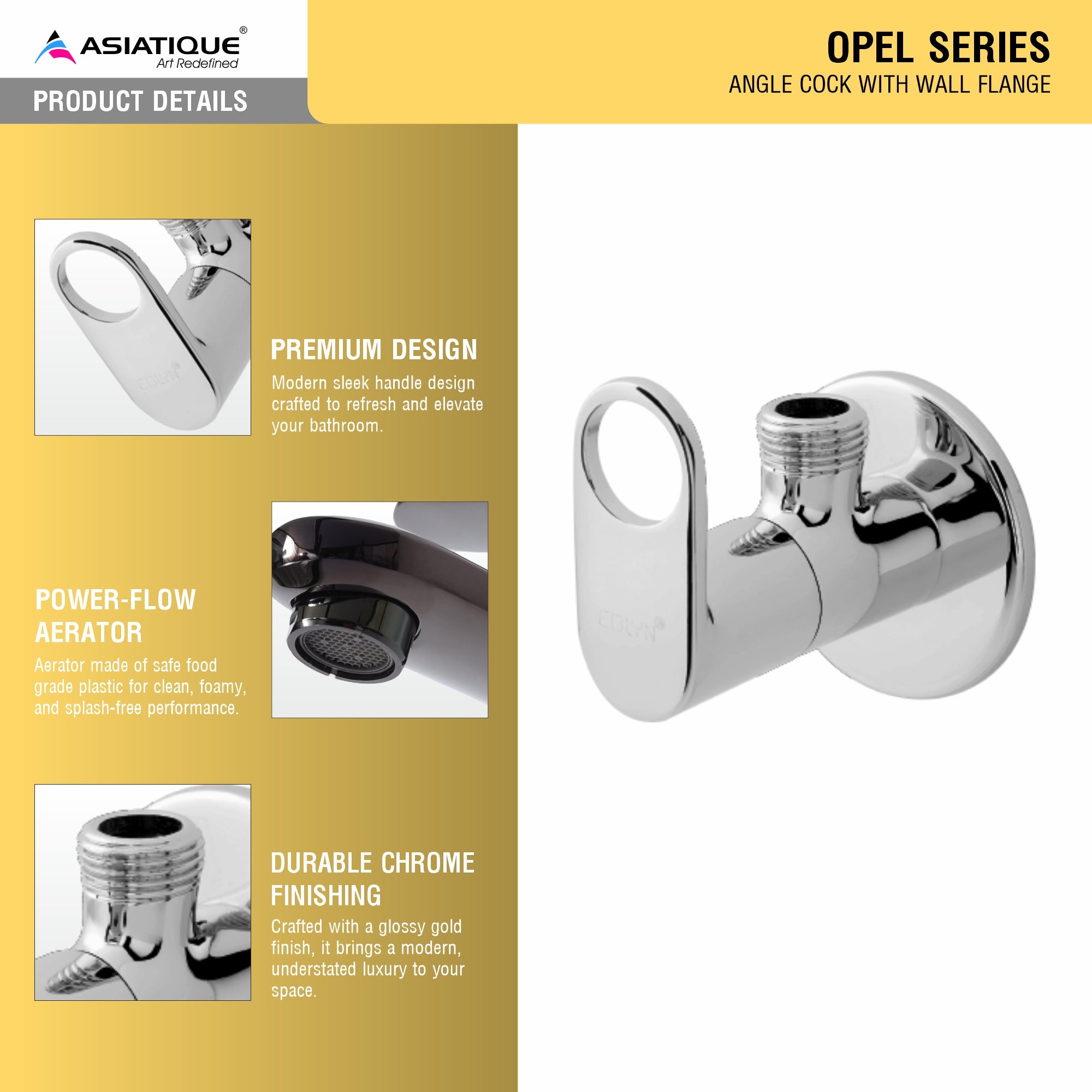 Asiatique  Angle Cock With Wall Flange   (OP-005), OPPO Series Premium Faucets & Mixers