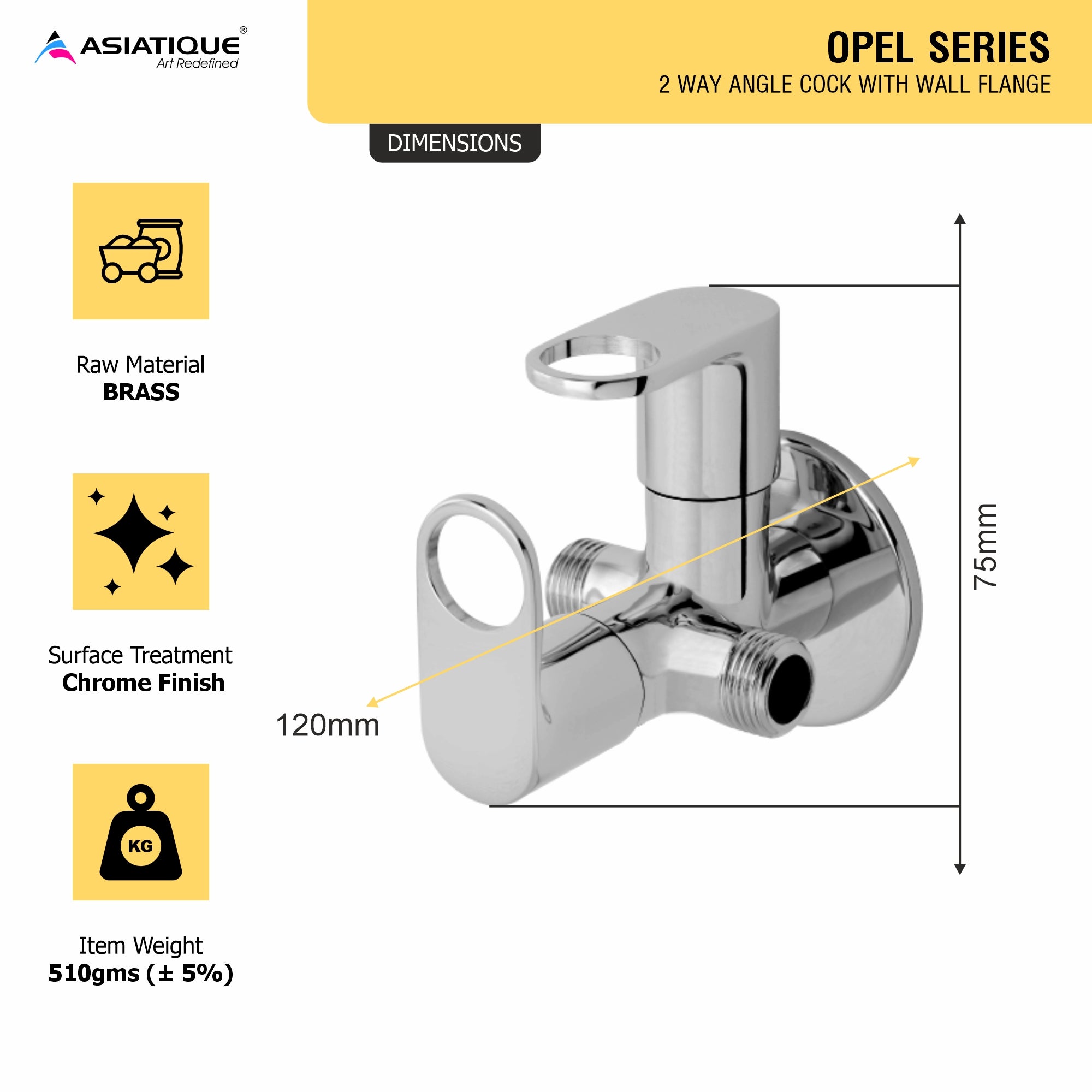 Asiatique 2 Way Angle Cock With Wall Flange   (OP-005TW), OPPO Series Premium Faucets & Mixers