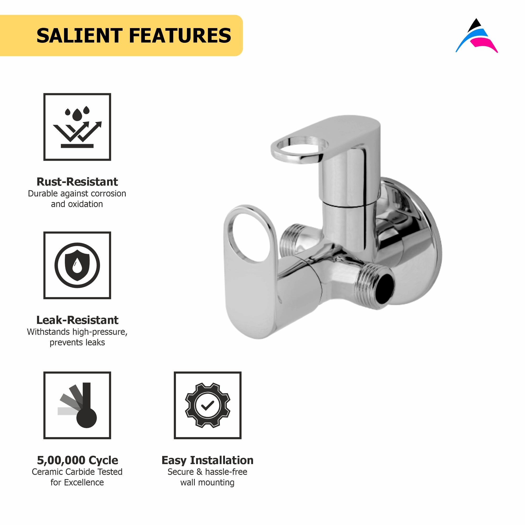 Asiatique 2 Way Angle Cock With Wall Flange   (OP-005TW), OPPO Series Premium Faucets & Mixers