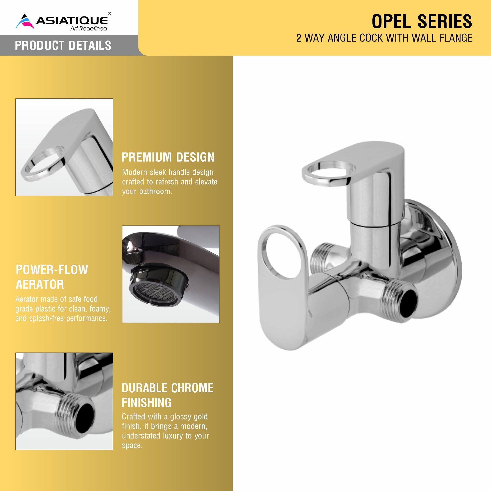 Asiatique 2 Way Angle Cock With Wall Flange   (OP-005TW), OPPO Series Premium Faucets & Mixers
