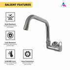 Asiatique Sink Cock WIth Extended Swivel Spout Side Handle Wall Mounted With Flange (OP-008EX SH), OPPO Series Premium Faucets & Mixers