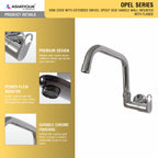Asiatique Sink Cock WIth Extended Swivel Spout Side Handle Wall Mounted With Flange (OP-008EX SH), OPPO Series Premium Faucets & Mixers