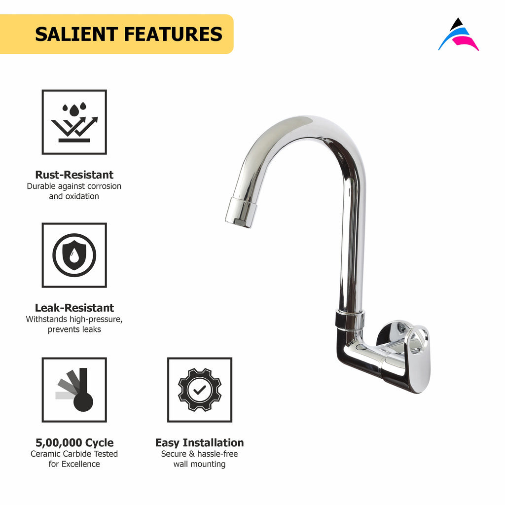 Asiatique Sink Cock With Extended Swivel 'J' Spout Wall Mounted With Flange (OP-008), OPPO Series Premium Faucets & Mixers