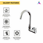 Asiatique Sink Cock WIth Extended Swivel 'J' Spout Side Handle Wall Mounted With Flange (OP-008 SH), OPPO Series Premium Faucets & Mixers