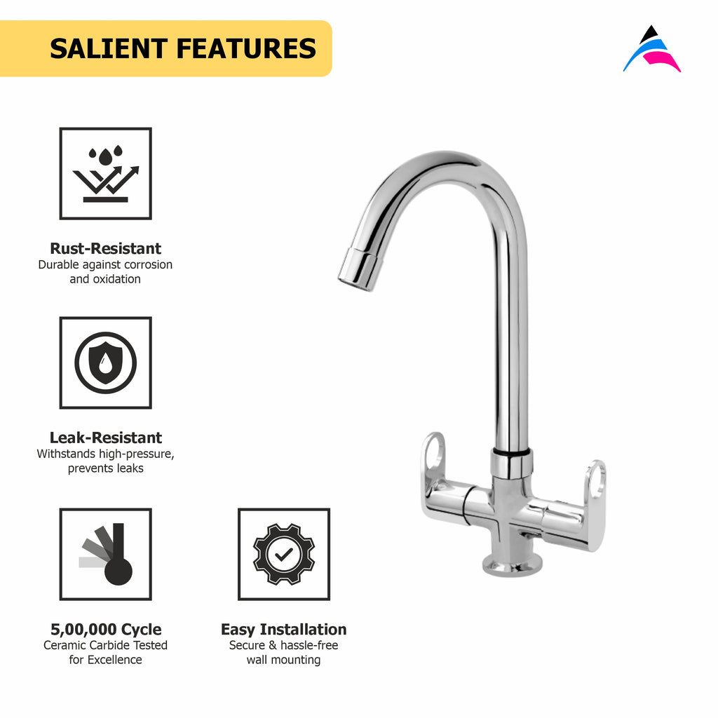 Asiatique C/H Basin Mixer With Extended Swivel 'J' Spout (OP-011), OPPO Series Premium Faucets & Mixers