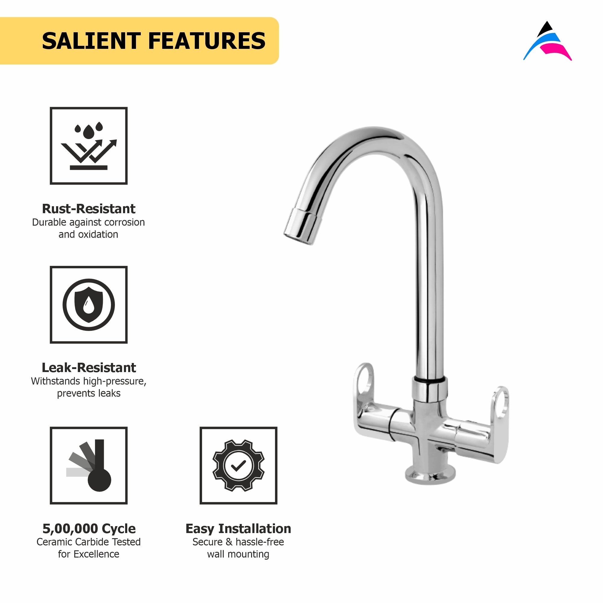 Asiatique C/H Basin Mixer With Extended Swivel 'J' Spout (OP-011), OPPO Series Premium Faucets & Mixers