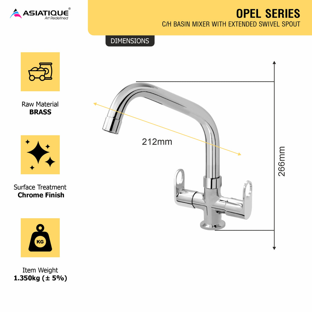 Asiatique C/H Basin Mixer With Extended Swivel Spout (OP-011EX), OPPO Series Premium Faucets & Mixers