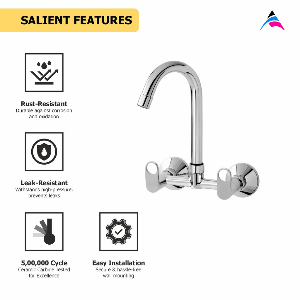 Asiatique Sink Mixer with Extended Swivel 'J' Spout Wall Mounted (OP-013), OPPO Series Premium Faucets & Mixers (Copy)