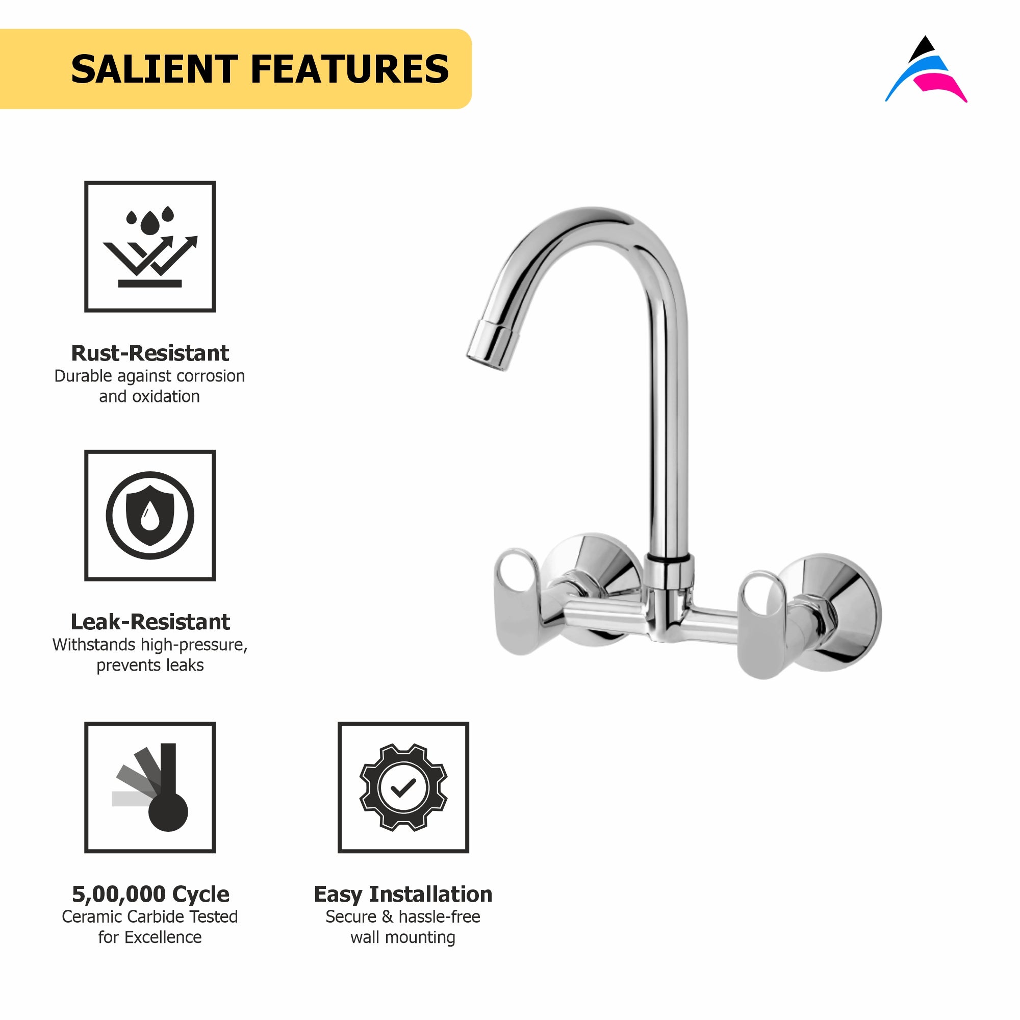 Asiatique Sink Mixer with Extended Swivel 'J' Spout Wall Mounted (OP-013), OPPO Series Premium Faucets & Mixers (Copy)