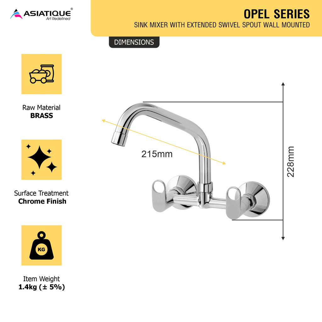 Asiatique Sink Mixer with Extended Swivel Spout Wall Mounted (OP-013EX), OPPO Series Premium Faucets & Mixers